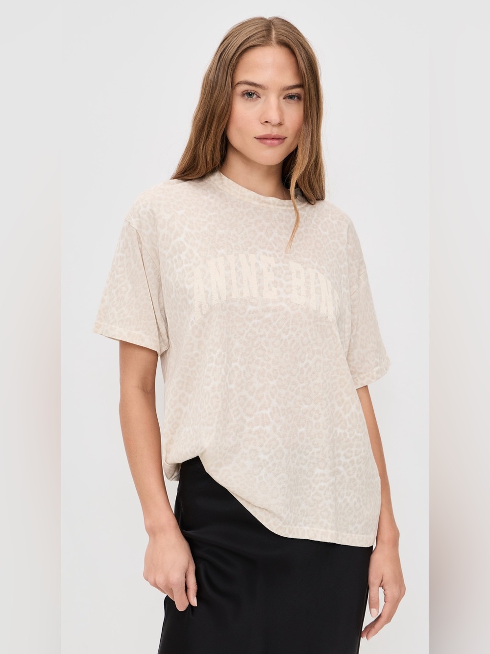 Anine Bing Cade Tee Washed White Leopard Print Size Small S